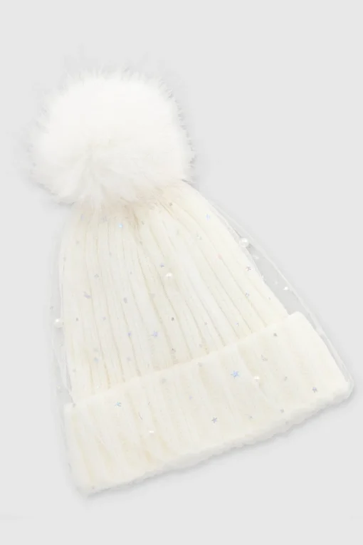 Beanie tejido punto perlas estrellas