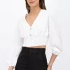 Blusa cintura smock escote v