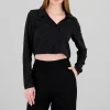 Blusa crop manga larga con brillos Hypsters