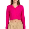 Blusa crop manga larga lisa