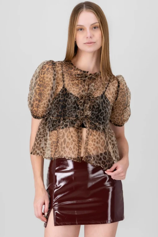 Blusa estampado animal print detalle moños