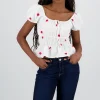 Blusa manga abullonada bordado flores