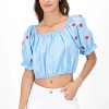 Blusa manga abullonada detalle bordado