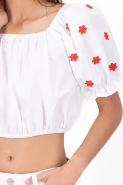 Blusa manga abullonada detalle bordado