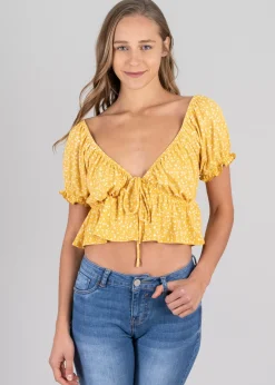 Blusa Manga Abullonada Estampado Flores