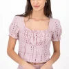 Blusa Manga Corta Bordado Suizo