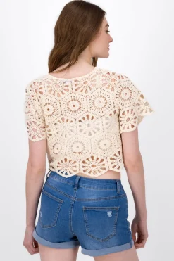 Blusa Manga Corta Tejido Crochet