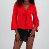 Blusa manga larga detale cuello lazos