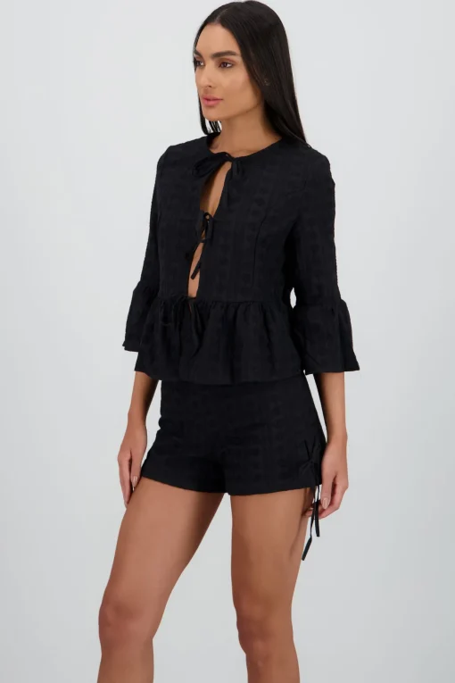 Blusa manga larga lazos detalle textura