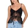 Blusa mesh cintas delanteras