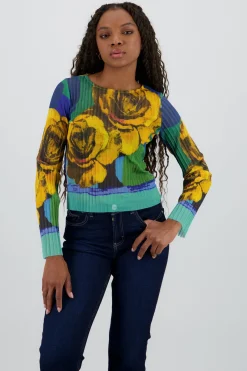 Blusa mesh estampado flores digital