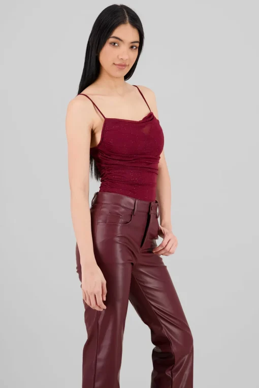 Bodysuit con cuello cascada de brillos