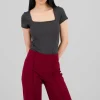 Bodysuit jaspeado manga corta escote cuadrado