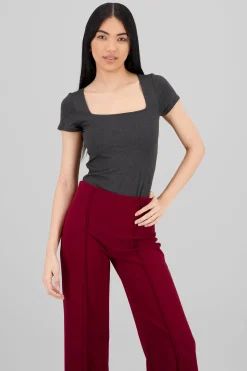 Bodysuit jaspeado manga corta escote cuadrado