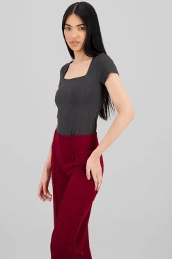 Bodysuit jaspeado manga corta escote cuadrado