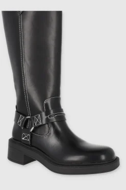 Bota biker costura contraste tiras hebilla aro