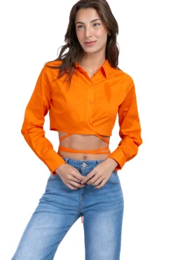 Camisa crop cintas cruzadas
