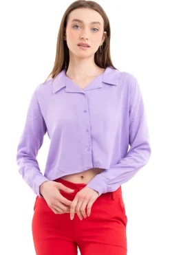 Camisa Crop Cuello Solapa