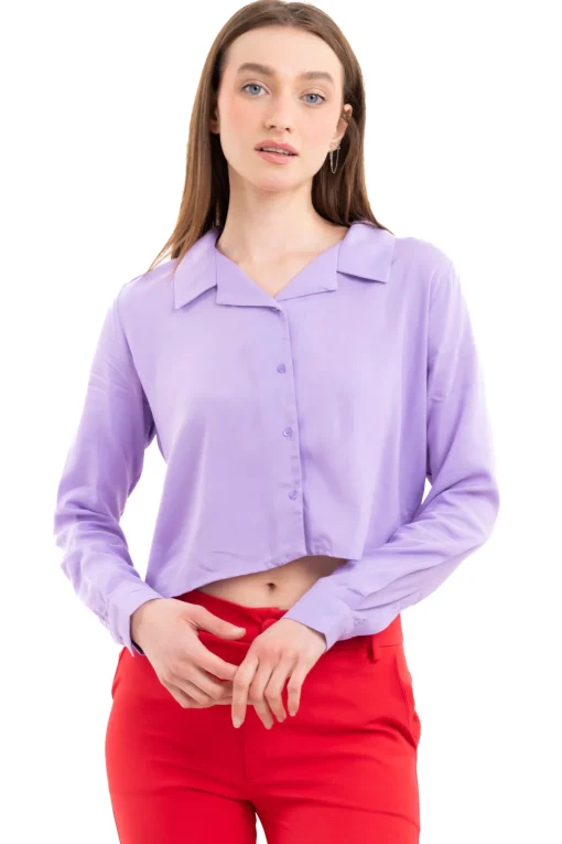 Camisa Crop Cuello Solapa