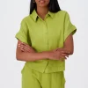 Camisa Crop Manga Corta Lino