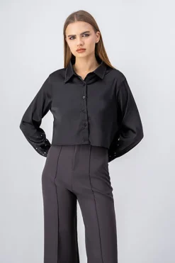 Camisa crop manga larga brillos