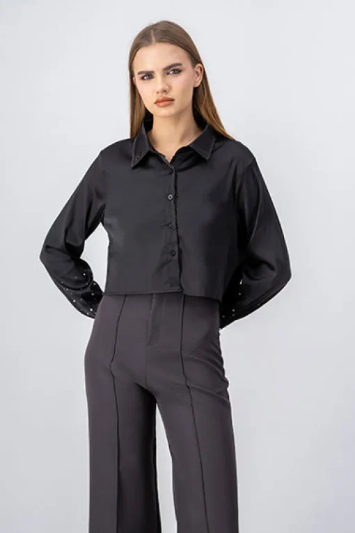 Camisa crop manga larga brillos