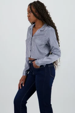 Camisa crop manga larga satinada