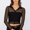 Camisa de mesh de manga larga ocn botones