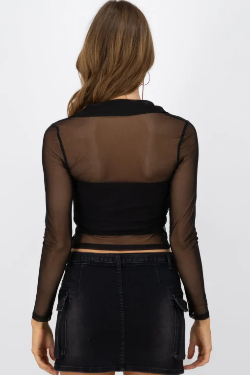 Camisa de mesh de manga larga ocn botones