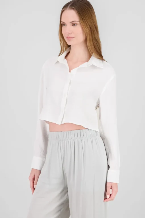Camisa manga larga crop lisa