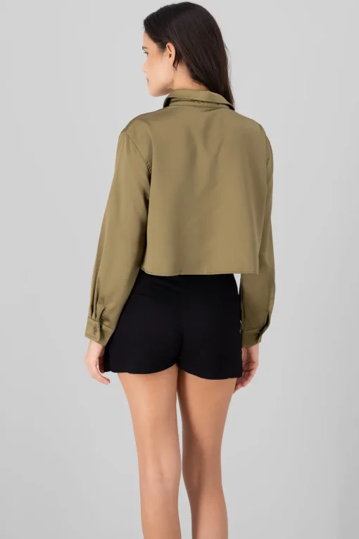 Camisa satinada corta lisa