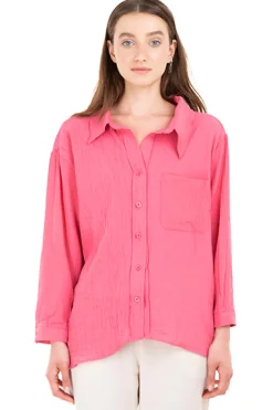 Camisa textura bolsillos lisa