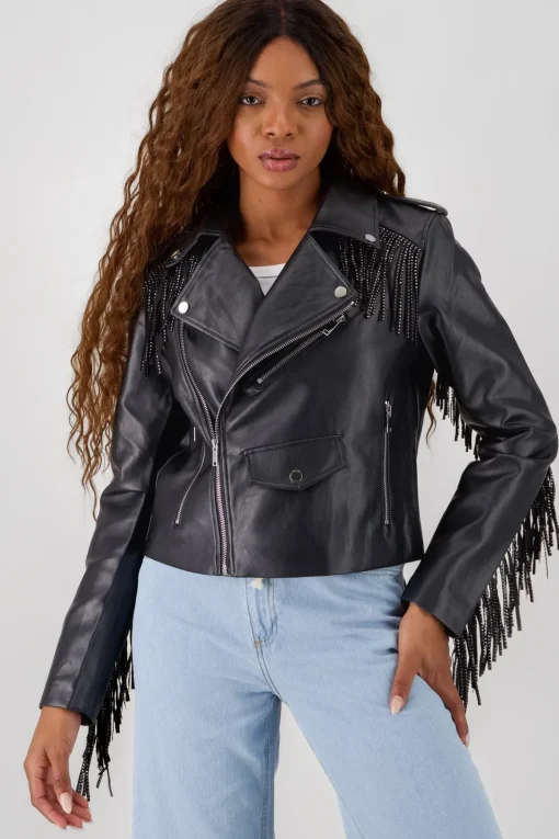 Chamarra Biker Fringe Brillos