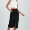 Falda midi detalle pretina lisa