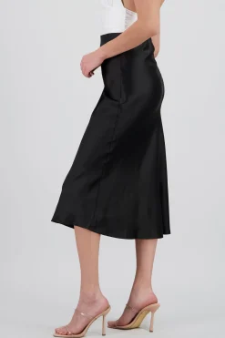 Falda satinada midi lisa