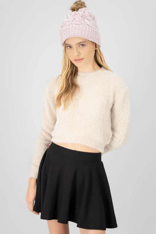 Gorro punto trenza pompón