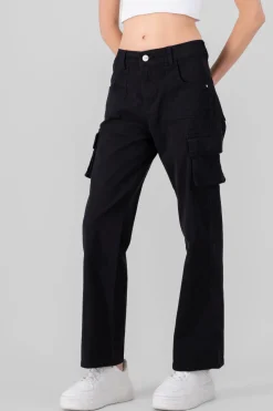 Jeans cargo straight monocolor