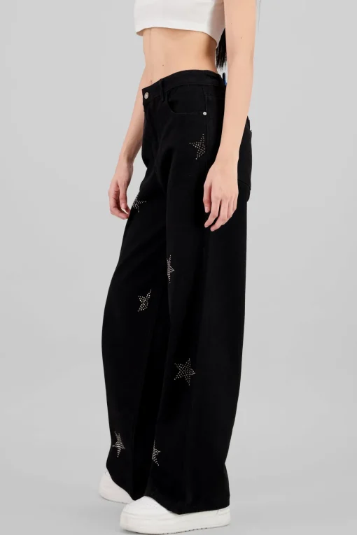 Jeans wide leg estrellas brillos