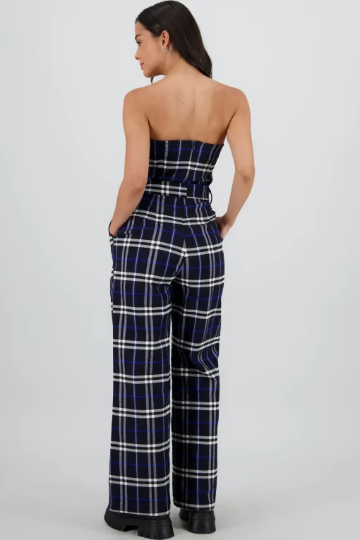 Jumpsuit strapless detalle cinturón cuadros