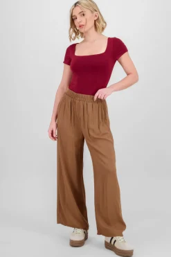 Pantalón Wide Leg Cintura Alta Fruncida