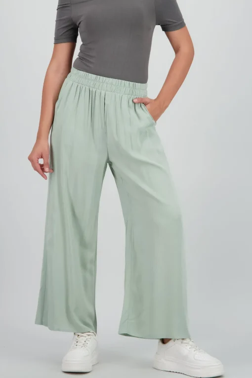 Pantalón Wide Leg Cintura Alta Fruncida