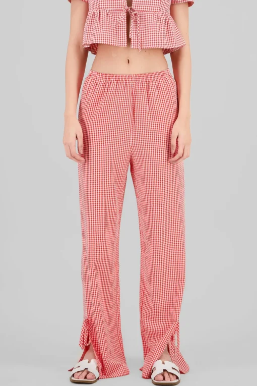 Pantalon recto cuadros detalle moño