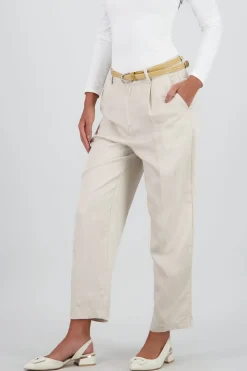 Pantalon recto liso presillas detalle cinturon