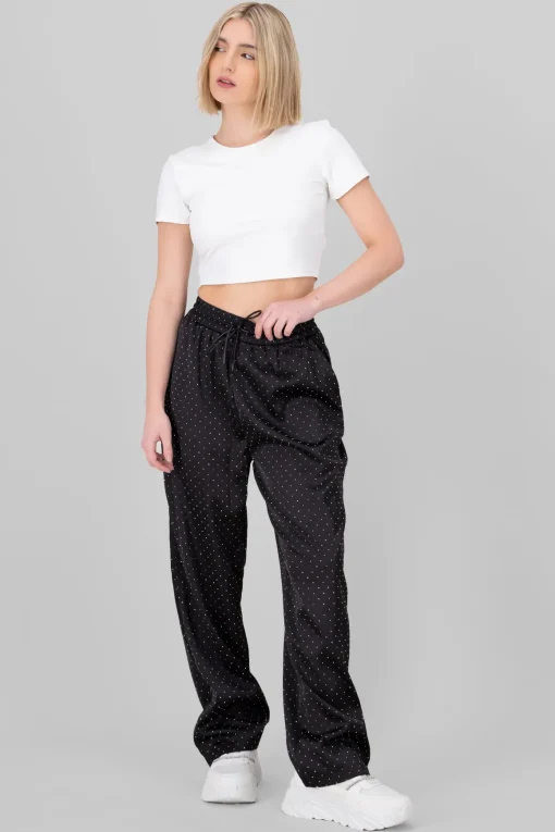 Pantalon satin rhinestones