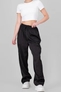Pantalon satin rhinestones