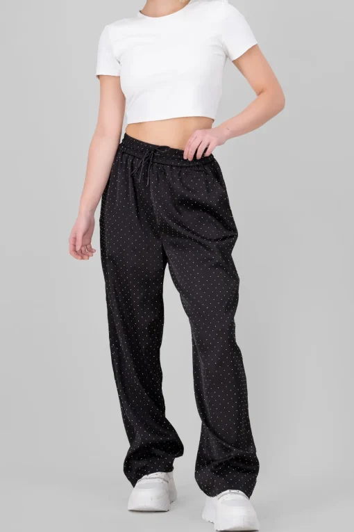 Pantalon satin rhinestones
