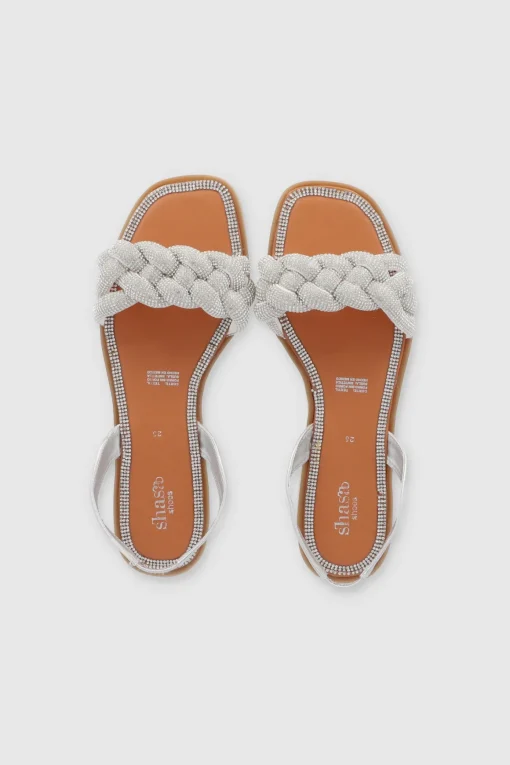 Sandalia slingback trenza brillos