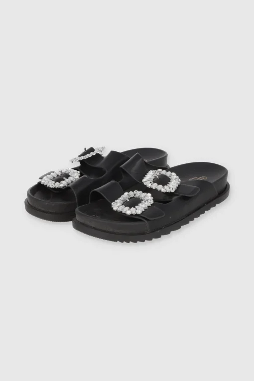 Sandalias Doble Hebilla Piedras Brillosas