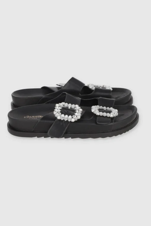 Sandalias Doble Hebilla Piedras Brillosas