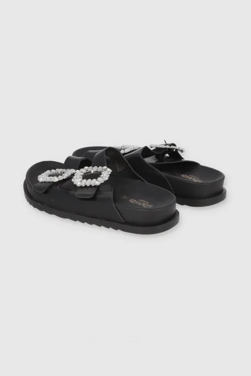 Sandalias Doble Hebilla Piedras Brillosas